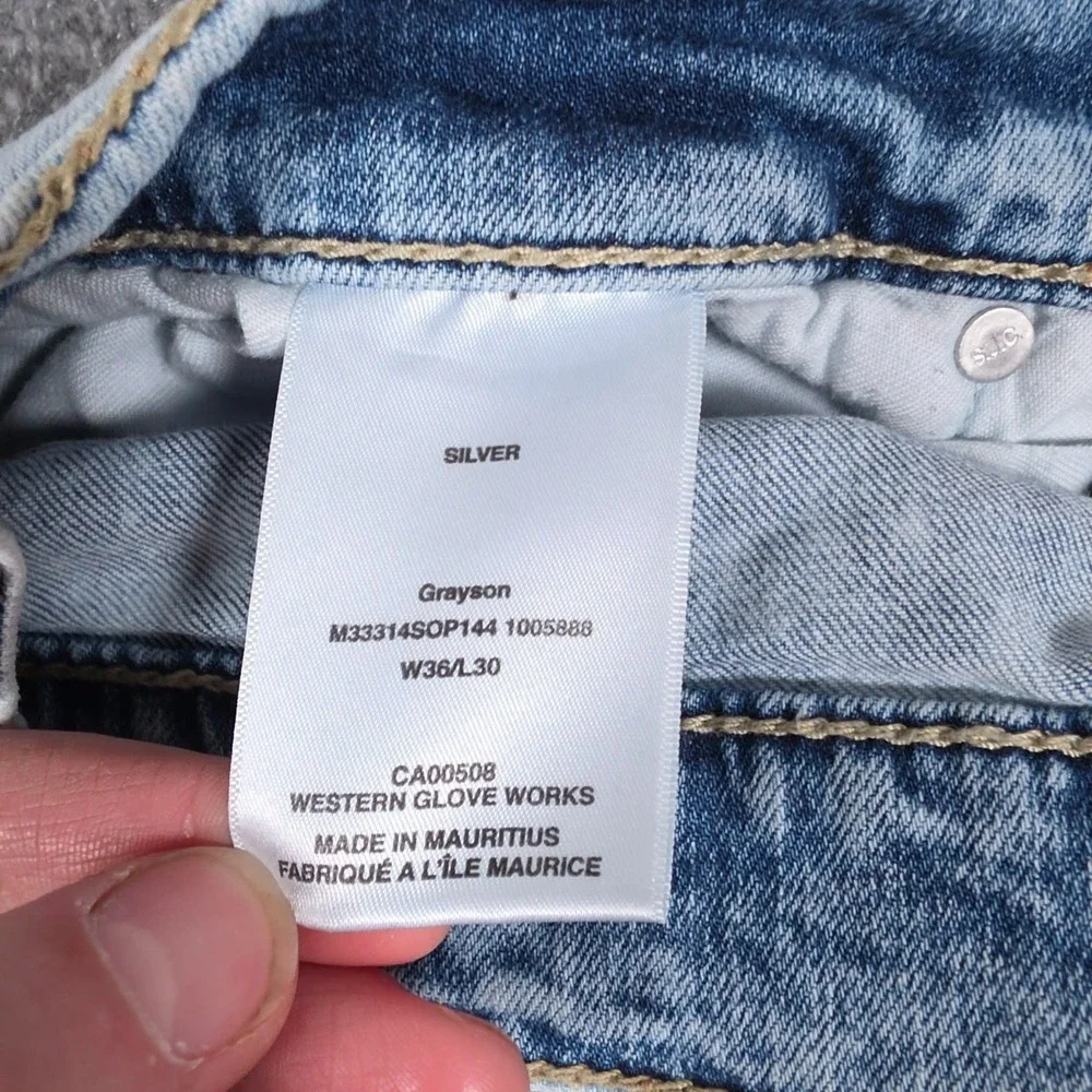 Silver Jeans Co Grayson Jeans Mens 36x30 Light Blue Acid Wash Straight